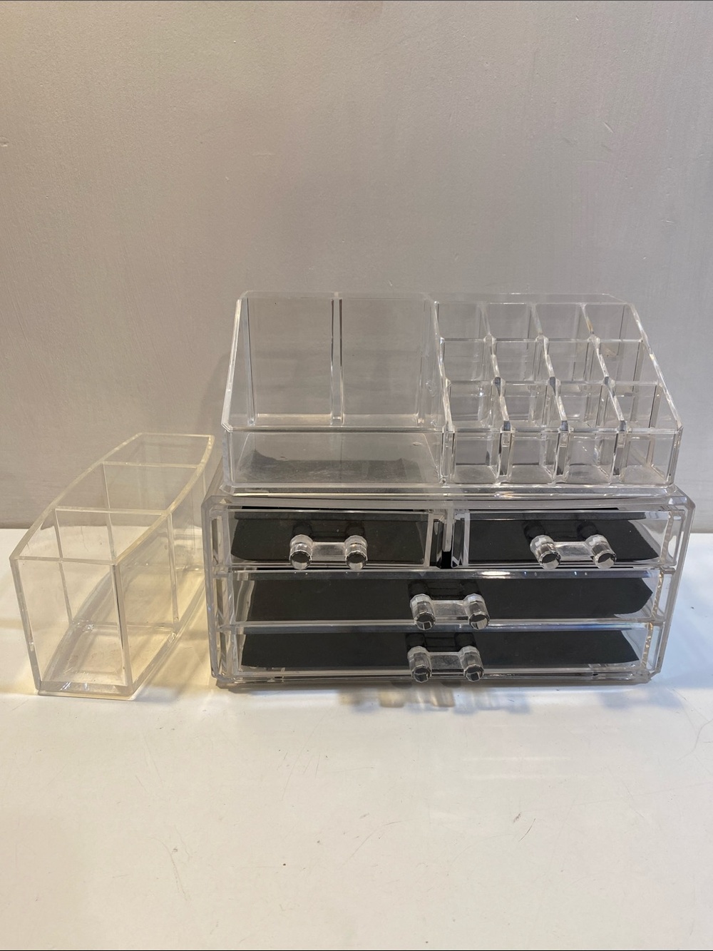 Clear Acrylic Cosmetic Organizer with Drawers and Compartments